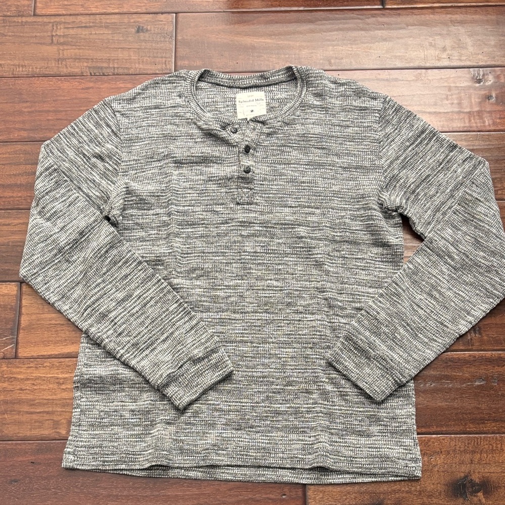 Splendid Gray Marled Henley Sweater